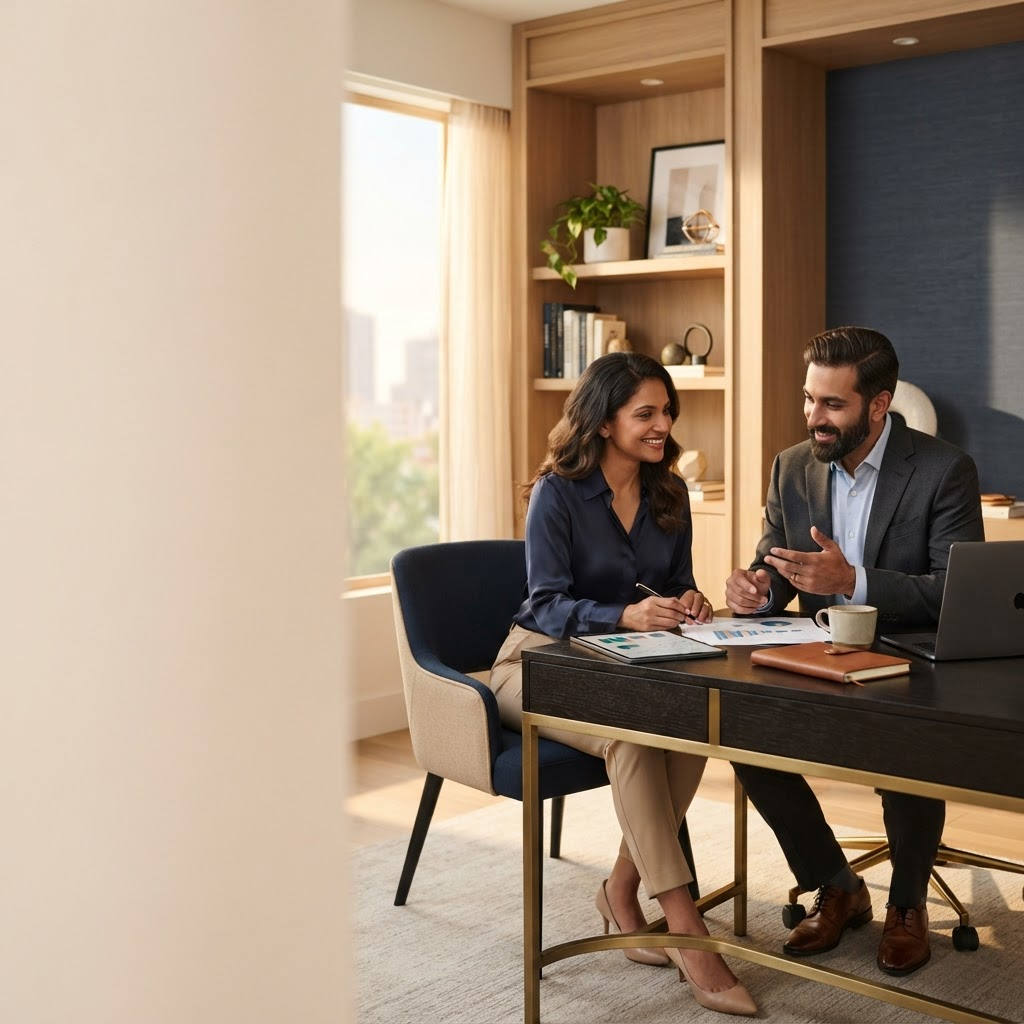 A couple discussing their financial plans at home